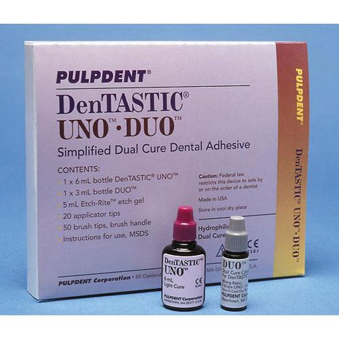 Dentastic Uno-Duo Kit- Pulpdent (UNDO) ..6ml Uno, 3ml Duo. 5ml Etch-Rite, 20 tips & 50 brush tips & brush handle - Gift Card - $10