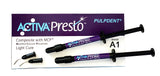 Activa Presto Universal Stackable Composite, Light Cure Kit: A1 Shade 2 x 1.2mL/2 gm syringes + 20 applicator tips  PULPDENT  PU-VPF1A1