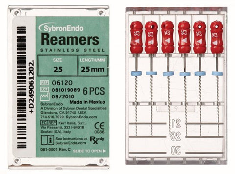 Reamers 25mm #15-40 Stainless Steel Assorted pk Kerr Endodontics - 821-2025